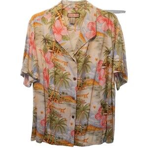Vintage Jamaica Bay Woman's Size 2X Hawaiian Shirt Floral Color POPS Excellent